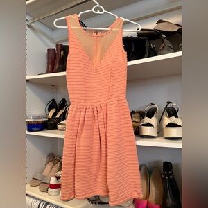 bebe Coral Peach Textured Fit-and-Flare Mini Dress